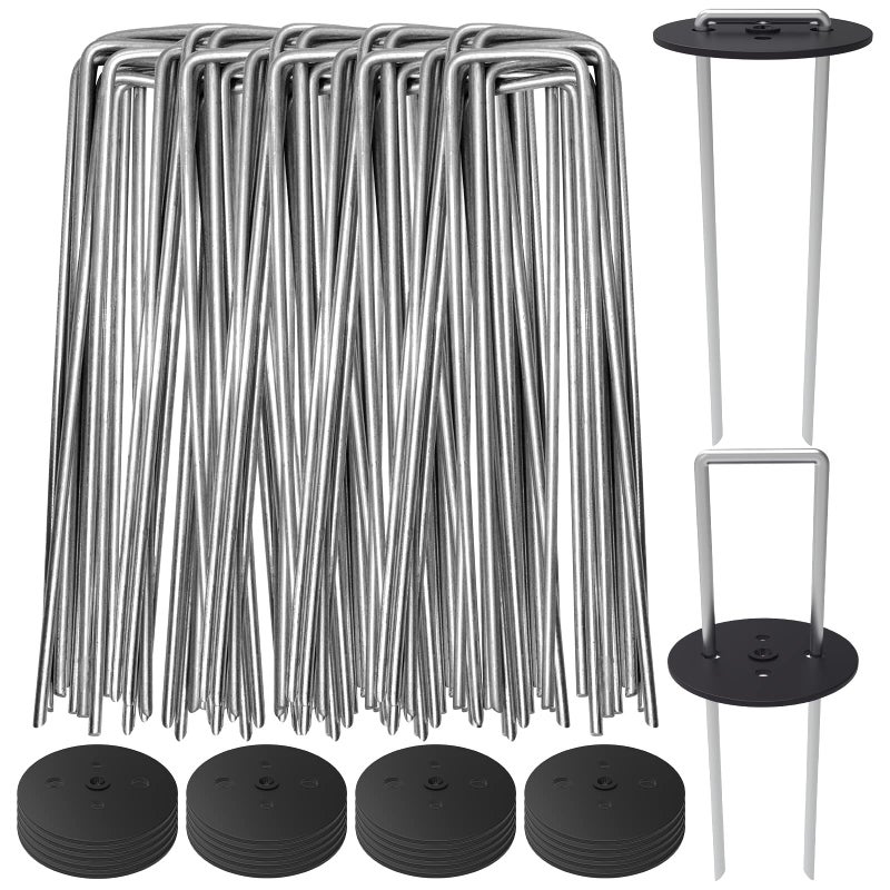 AAGUT 100 Pack Landscape Staples with Gasket Washer Caps, 6 Inch Vapor Barrier Stakes, Metal Garden Stakes Landscape Fabric Staples for Gardening Landscaping, Sod Fence Yard Lawn Ground Weed Mat Pins - Image 1